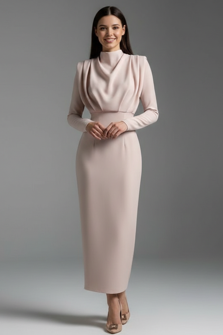 Damenkleid mit hohem Ausschnitt und langen Ärmeln