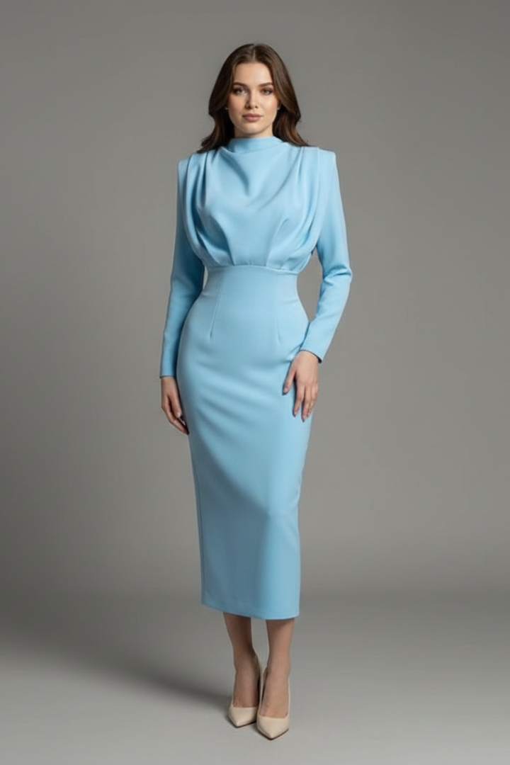 Damenkleid mit hohem Ausschnitt und langen Ärmeln