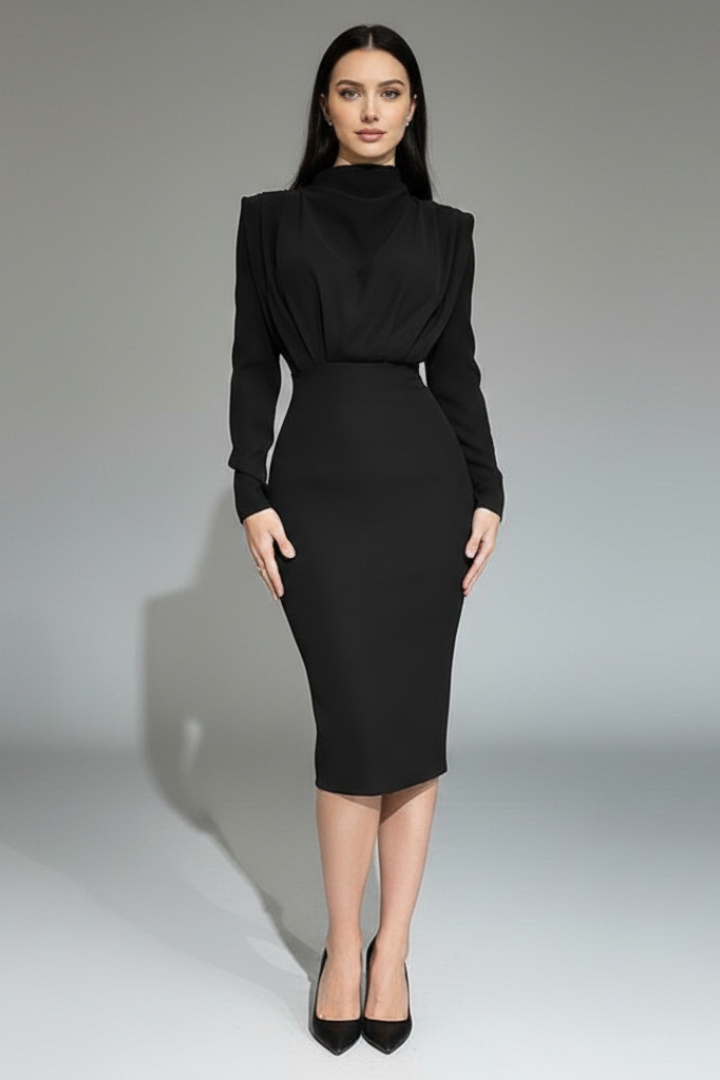 Damenkleid mit hohem Ausschnitt und langen Ärmeln