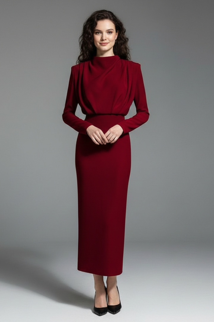 Damenkleid mit hohem Ausschnitt und langen Ärmeln