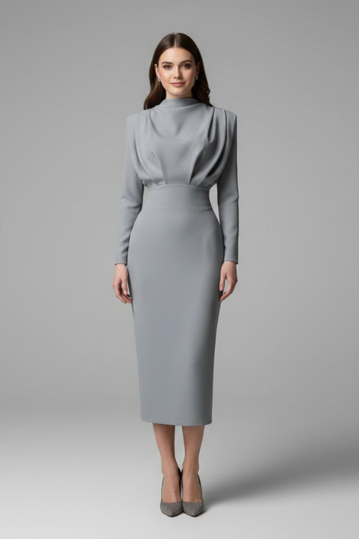 Damenkleid mit hohem Ausschnitt und langen Ärmeln
