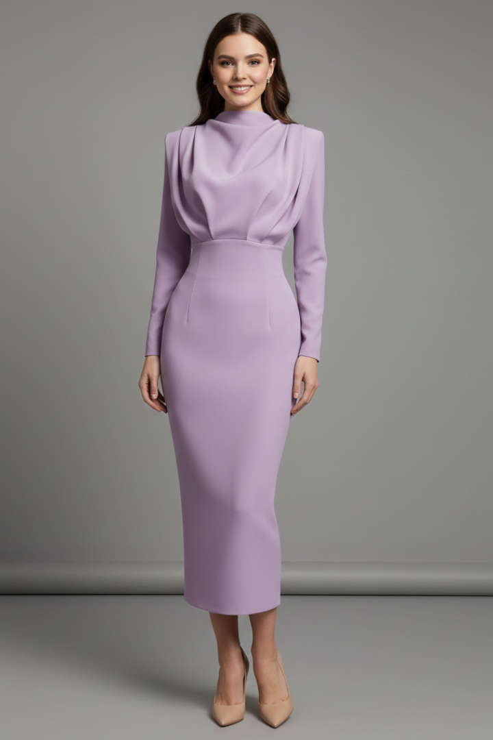 Damenkleid mit hohem Ausschnitt und langen Ärmeln