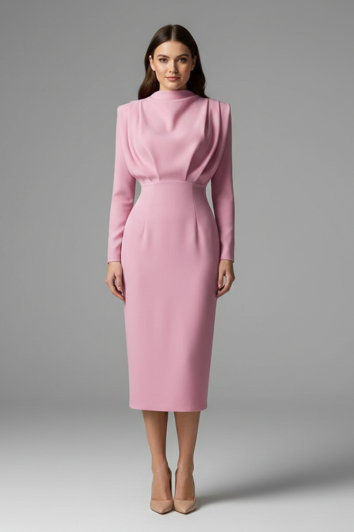 Damenkleid mit hohem Ausschnitt und langen Ärmeln