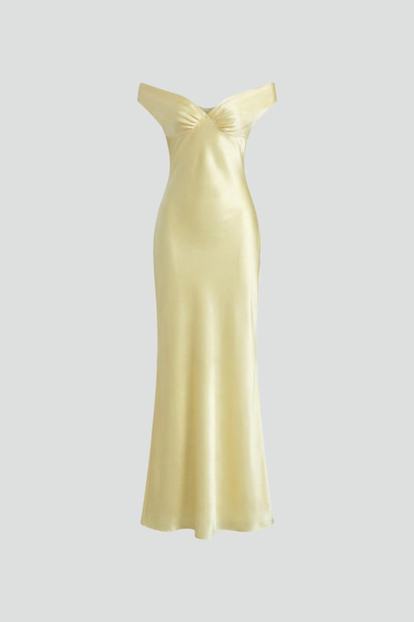 Elegantes Damen Maxikleid mit Off-Shoulder Ausschnitt und figurbetontem Oberteil – Bodenlanges Kleid für besondere Anlässe