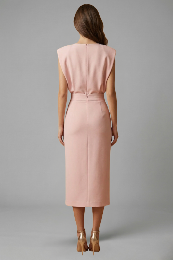 Damen Midikleid mit Rundhalsausschnitt und seitlichem Schlitz | Ärmelloses Kleid mit Knopfleiste und tailliertem Schnitt