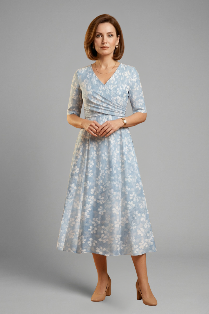 Damen Midikleid mit V-Ausschnitt und Seitentaschen | Bequemes Kurzarm Freizeitkleid mit lockerem Sitz für den Alltag