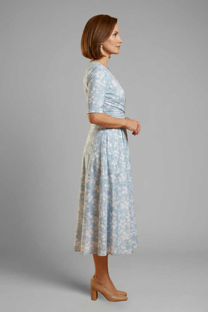 Damen Midikleid mit V-Ausschnitt und Seitentaschen | Bequemes Kurzarm Freizeitkleid mit lockerem Sitz für den Alltag