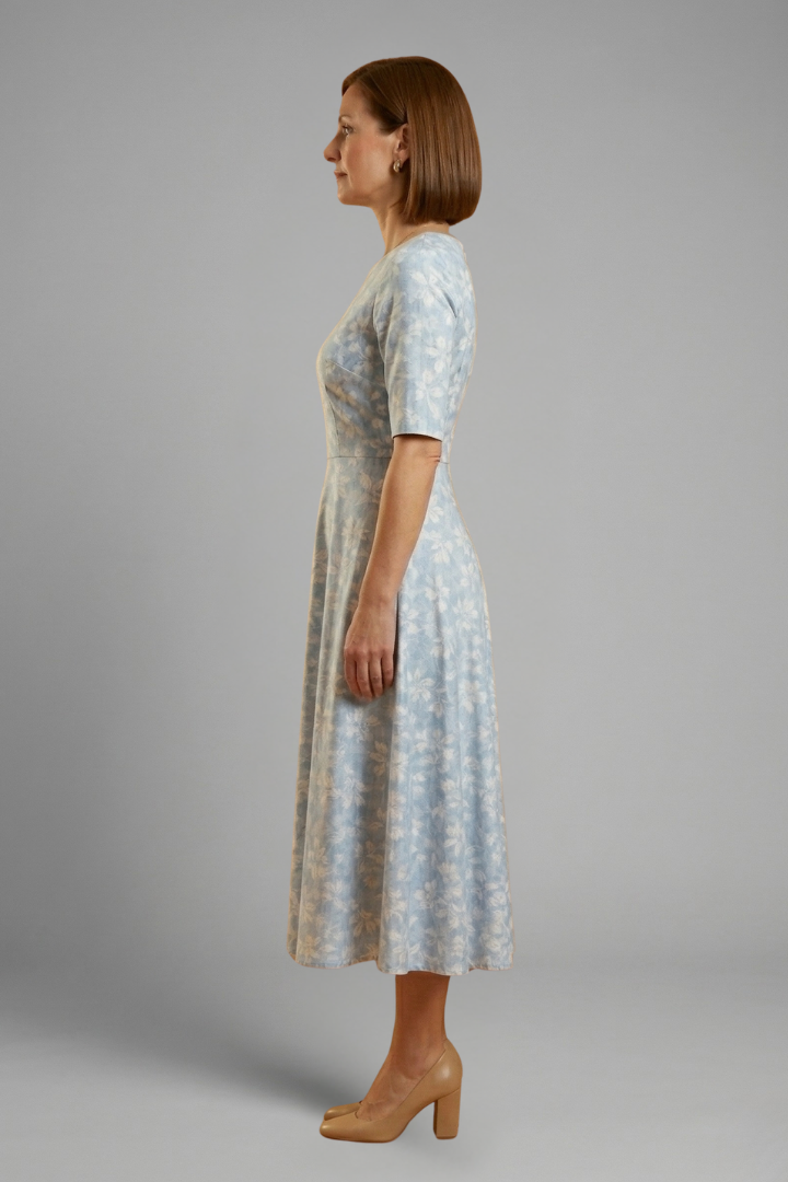 Damen Midikleid mit V-Ausschnitt und Seitentaschen | Bequemes Kurzarm Freizeitkleid mit lockerem Sitz für den Alltag
