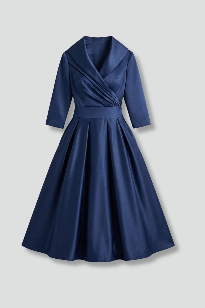 Damen Midikleid mit Wickelausschnitt und Faltenrock | Langarm Kleid mit Seitentaschen und tailliertem Schnitt für Alltag und Büro