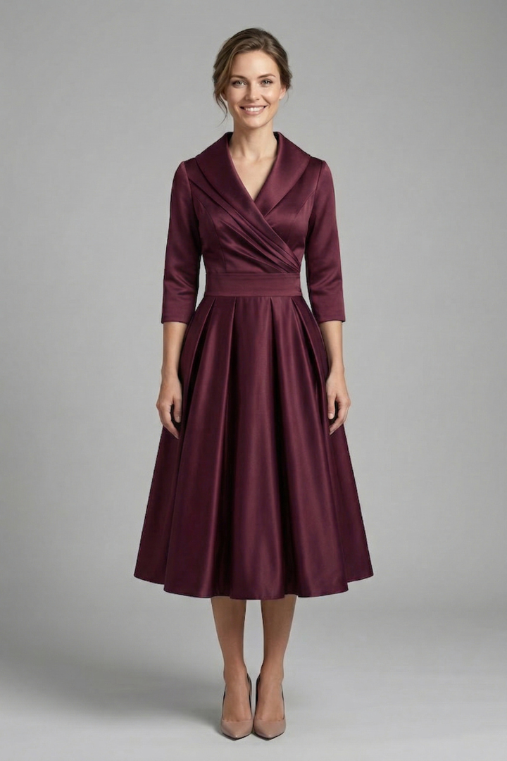 Damen Midikleid mit Wickelausschnitt und Faltenrock | Langarm Kleid mit Seitentaschen und tailliertem Schnitt für Alltag und Büro