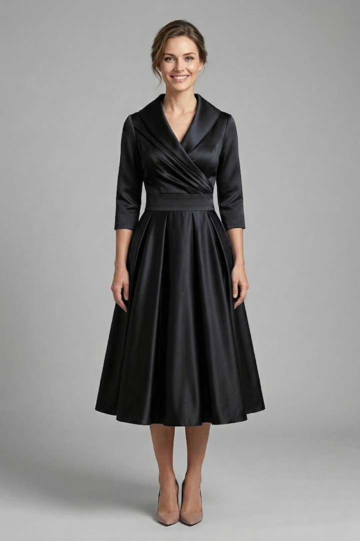 Damen Midikleid mit Wickelausschnitt und Faltenrock | Langarm Kleid mit Seitentaschen und tailliertem Schnitt für Alltag und Büro