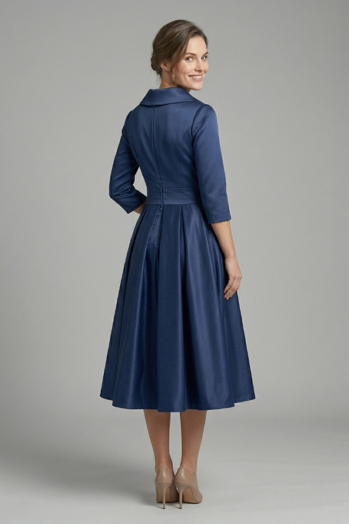 Damen Midikleid mit Wickelausschnitt und Faltenrock | Langarm Kleid mit Seitentaschen und tailliertem Schnitt für Alltag und Büro