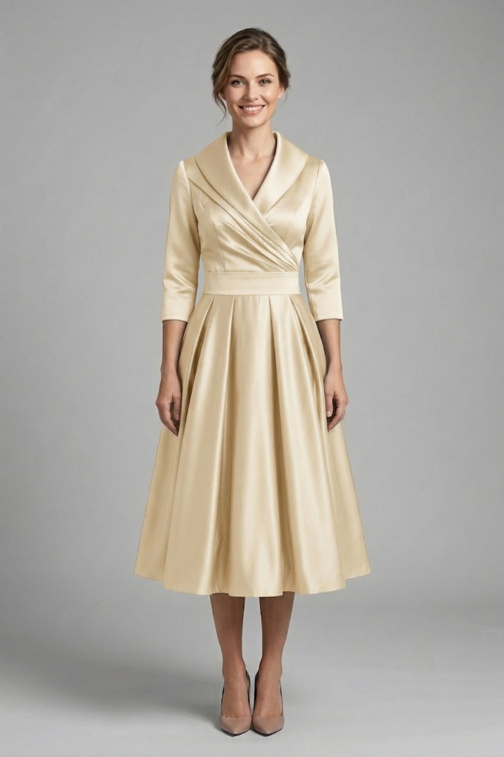 Damen Midikleid mit Wickelausschnitt und Faltenrock | Langarm Kleid mit Seitentaschen und tailliertem Schnitt für Alltag und Büro