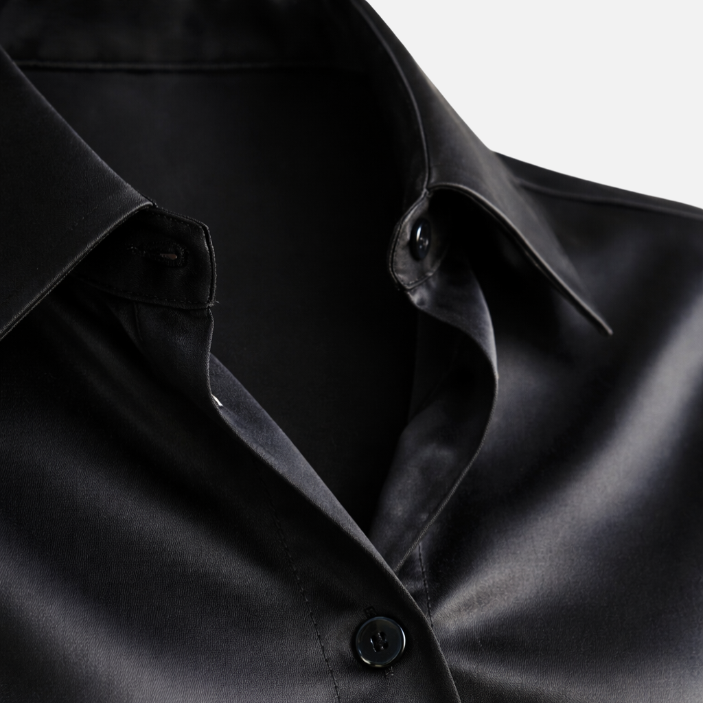 Damen Satin-Bluse mit Knopfleiste und langen Ärmeln