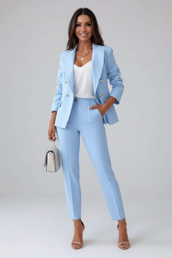 Damen-Anzugset mit geknöpfter Jacke und Hose mit geradem Bein