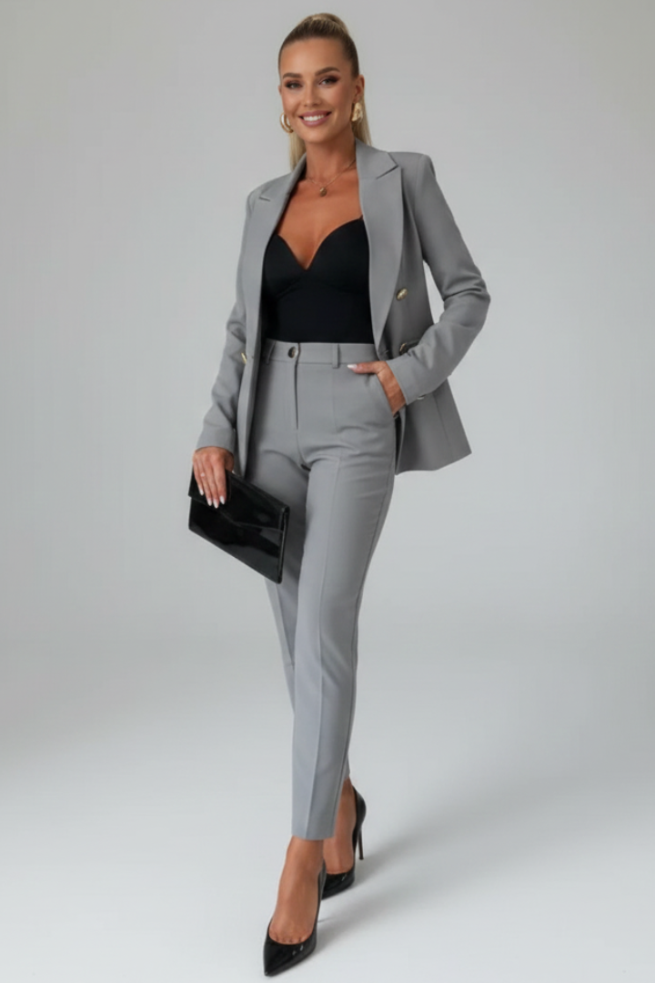 Damen-Anzugset mit geknöpfter Jacke und Hose mit geradem Bein