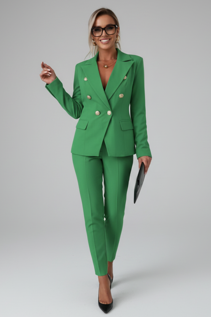 Damen-Anzugset mit geknöpfter Jacke und Hose mit geradem Bein