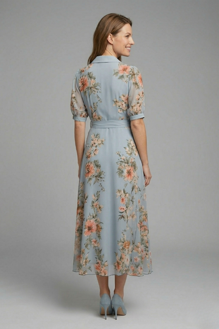 Damen Wickelkleid mit V-Ausschnitt und Bindegürtel | Florales Maxikleid mit kurzen Ärmeln | Luftiges Sommerkleid