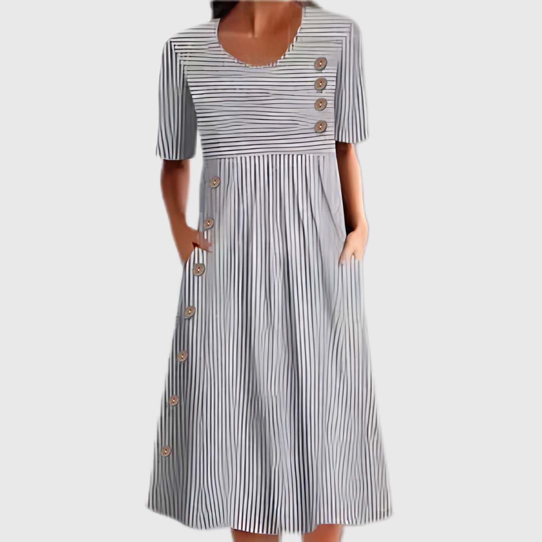 Women's Summer Striped Midi Dress with Button Details for Effortless Style 1