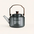 Heat-resistant glass teapot with wooden handle ideal for serving multiple cups