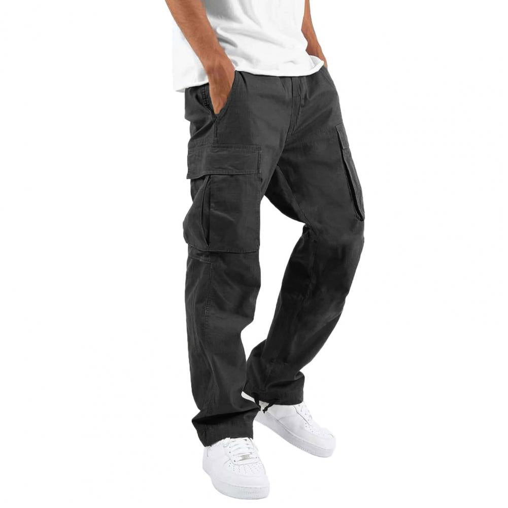 Comfortable cargo pants for men with stretch content | Regular fit casual pants with elastic waistband and practical pockets