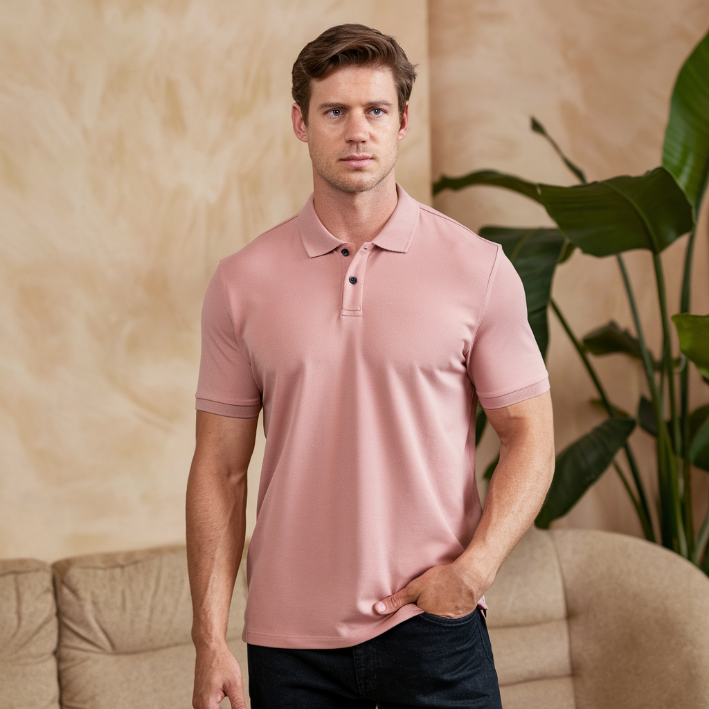 Klassisches Herren Poloshirt aus leichter Seide | Atmungsaktives Kurzarm-Polo mit Knopfleiste und Strukturkragen