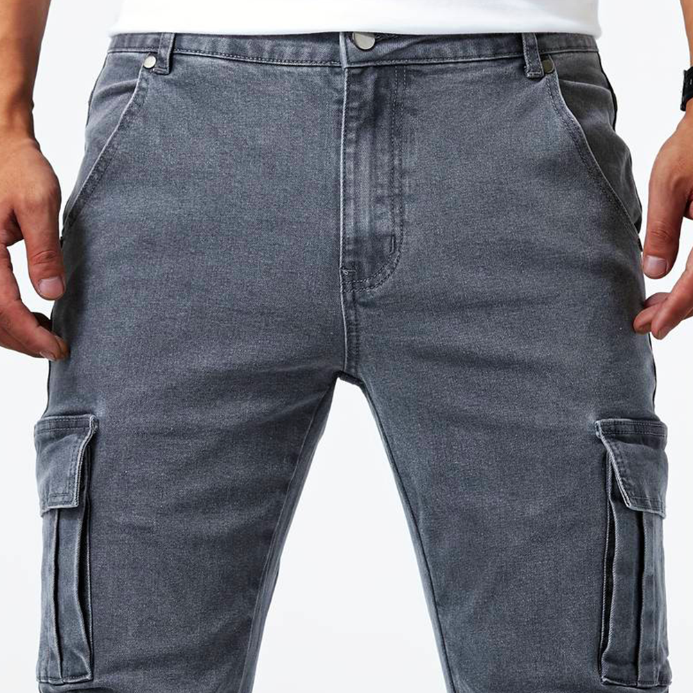 Men's cargo jeans made from elastic stretch denim | Slim fit casual pants with practical side pockets for work and leisure