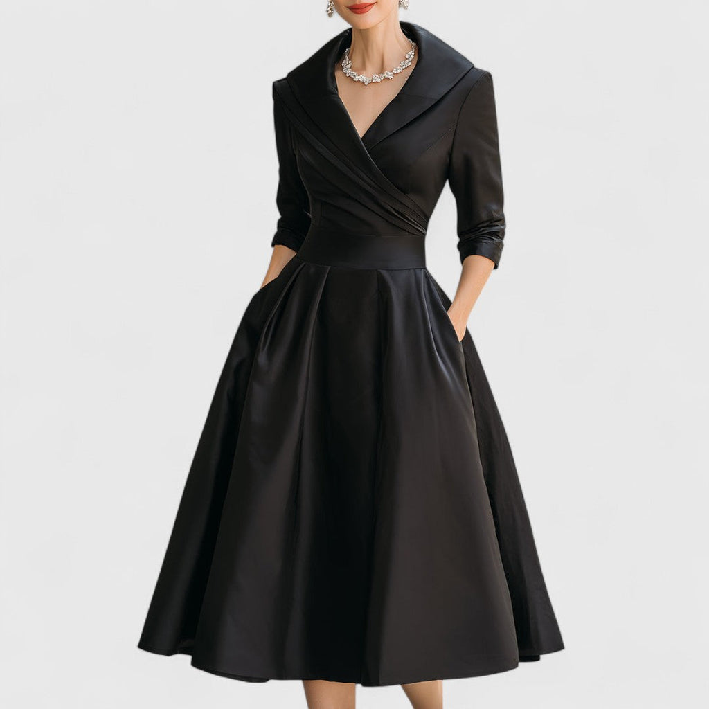 Midi dress with wrap look and V-neckline