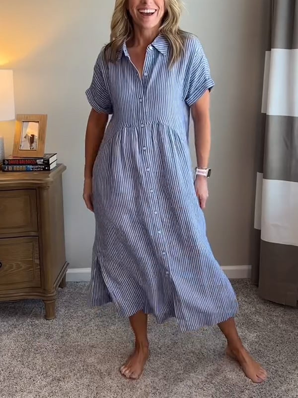 Gestreiftes Kleid mit Knopfleiste
