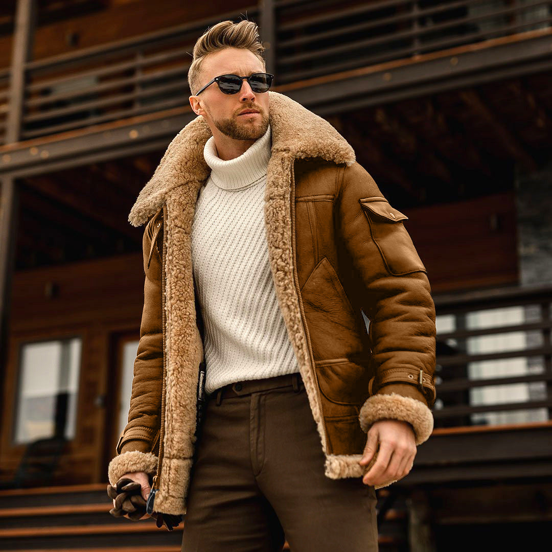 Aviator Jacket for Men in Shearling Faux Leather | Warm Pilot Coat in Synthetic Leather