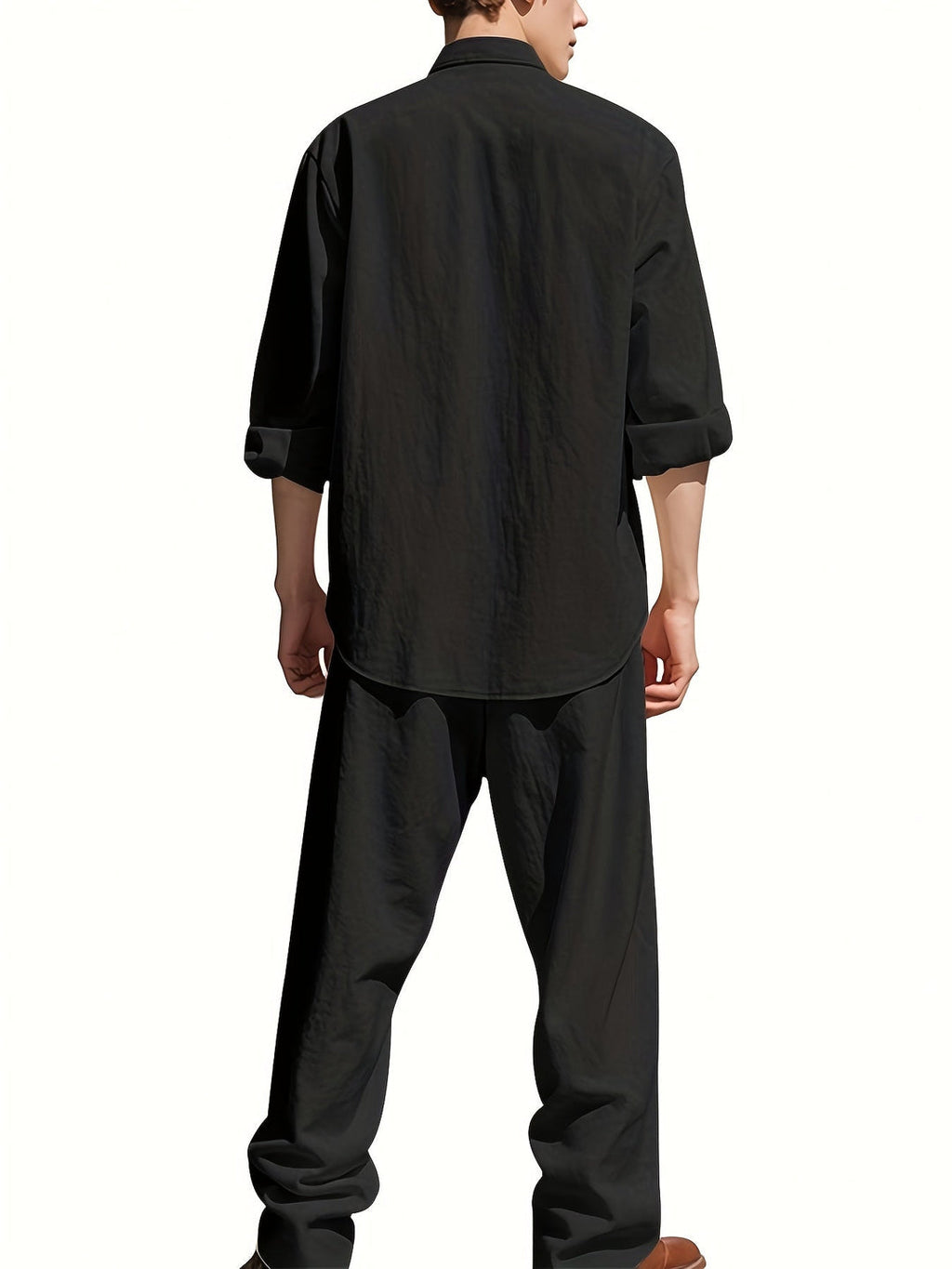 Leinen Set Herren | Luftiges Sommer Set aus atmungsaktivem Leinen mit Stehkragen Hemd und Relaxed Fit Hose für den Urlaub