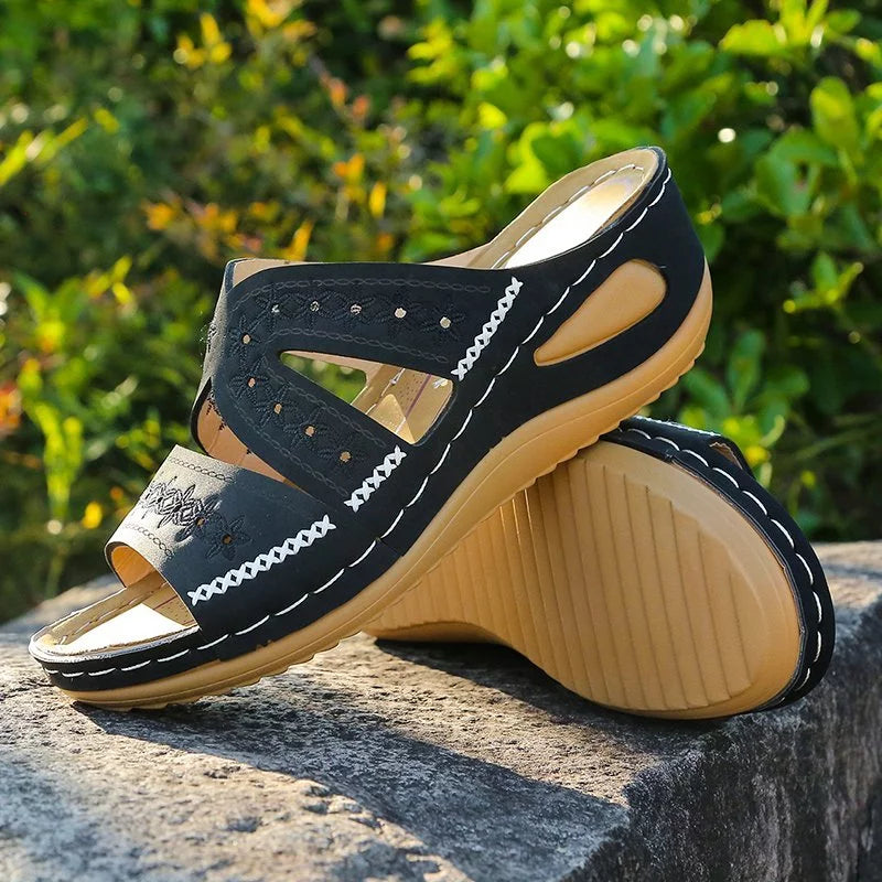 Orthopädische Sandalen Damen | Bequeme Komfortsandalen mit Fußbett & verstellbaren Riemen für gesundes Gehen im Alltag