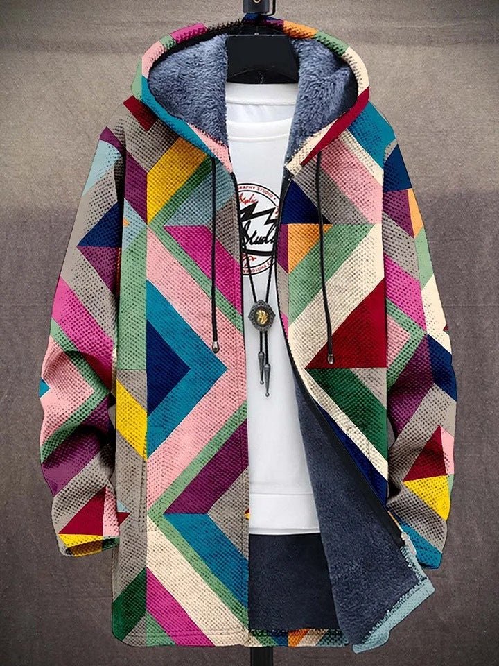 Herren Fleecejacke mit Kapuze und Reißverschluss | Warmer Kapuzencardigan im Farbblock Design | Bequeme Fleece-Sweatjacke