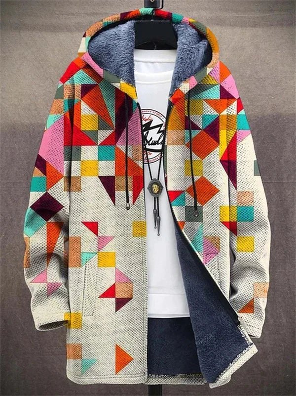 Men's Fleece Jacket with Hood and Zipper | Warm Hooded Cardigan in Colorblock Design | Comfortable Fleece Sweatshirt Jacket