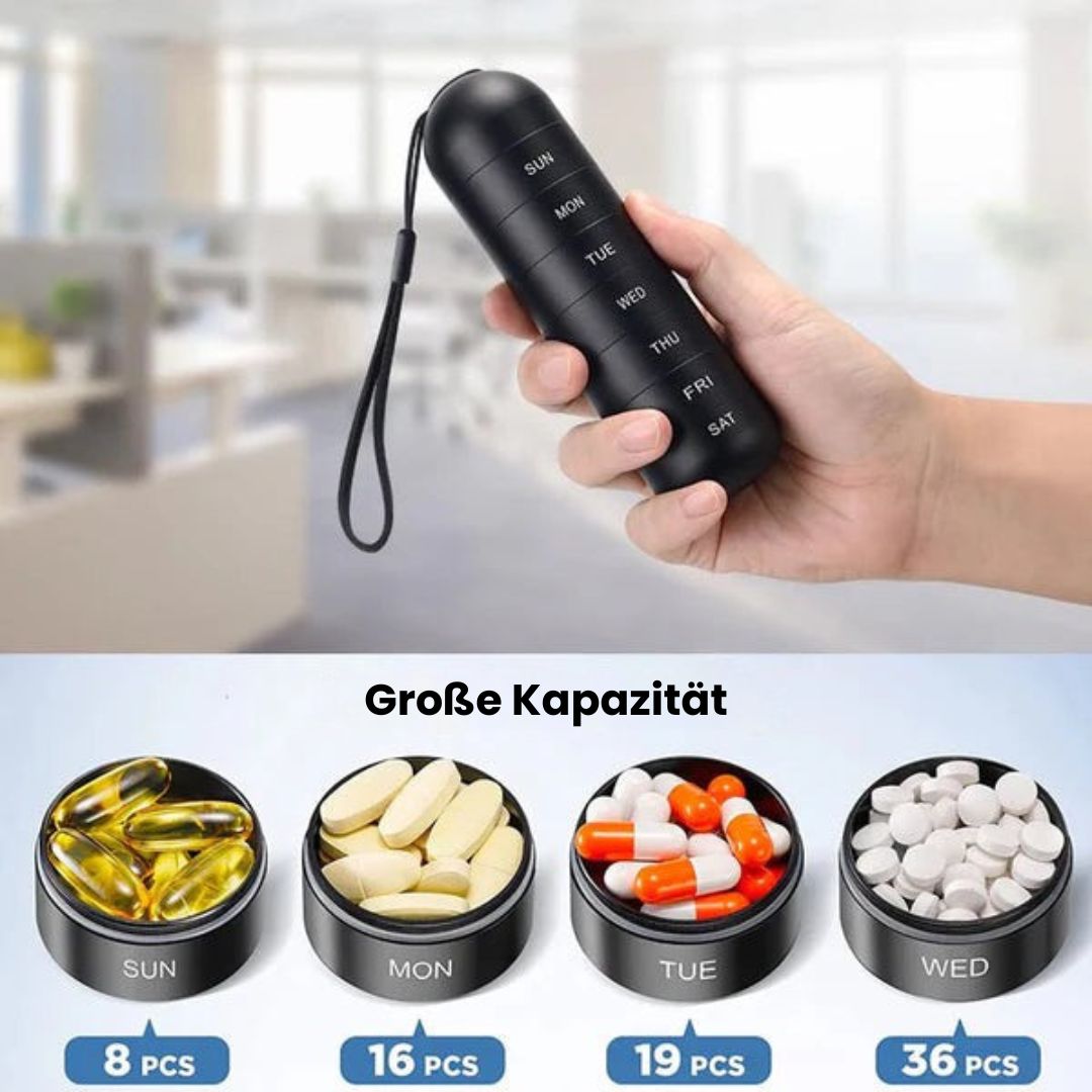 Aluminium Aufbewahrungsbox mit 7 Fächern - Reisebox für Tabletten & Vitamine