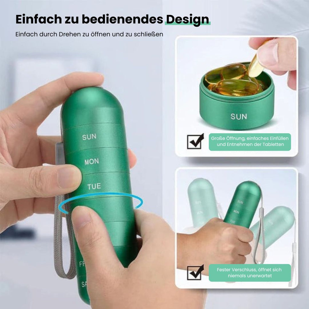 Aluminium Aufbewahrungsbox mit 7 Fächern - Reisebox für Tabletten & Vitamine