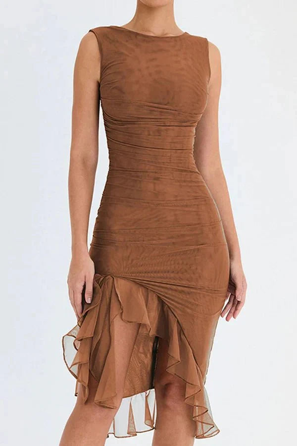 Elegantes Mesh-Midikleid