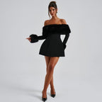 Off Shoulder Minikleid für Damen mit Kunstfellbesatz und elegantem Schnitt