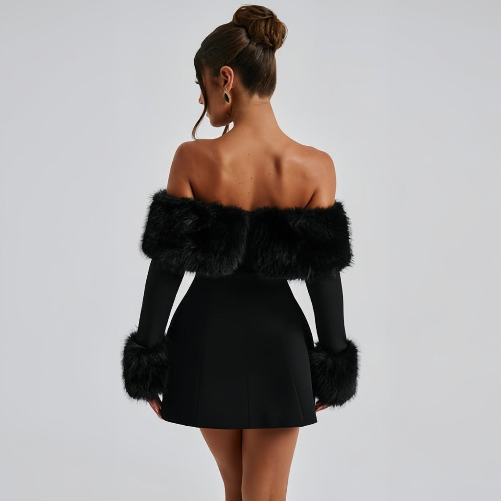 Off Shoulder Minikleid für Damen mit Kunstfellbesatz und elegantem Schnitt