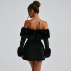 Off Shoulder Minikleid für Damen mit Kunstfellbesatz und elegantem Schnitt