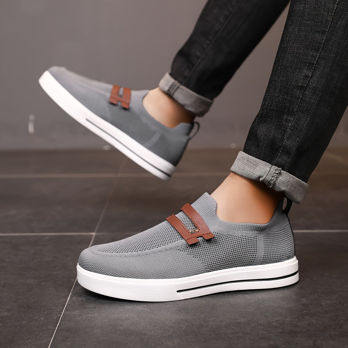 Men's Slip-On Sneakers | Breathable Knit Shoes for Everyday Wear | Lightweight Casual Shoes Without Laces & Comfortable