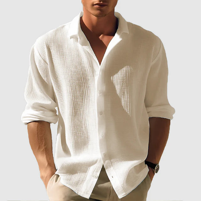 Men's Casual Long-Sleeve Shirt | Classic Button-Down Shirt with Notched Collar | Comfortable Solid Color Top for Everyday and Office Wear