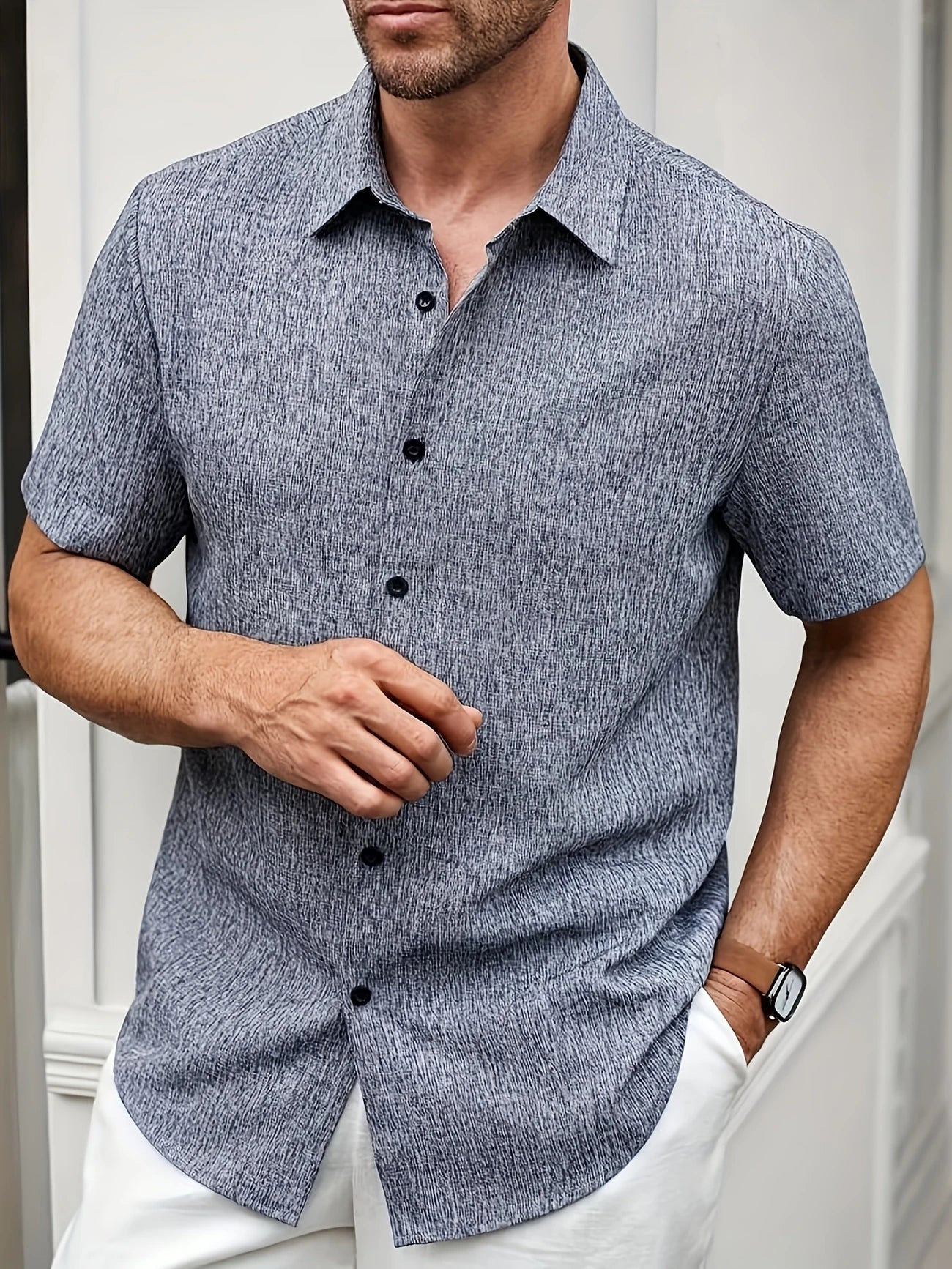 Men's Short-Sleeve Linen Shirt - Lightweight Summer Shirt Made from Linen Blend - Breathable Casual Shirt for Vacation and Everyday Wear
