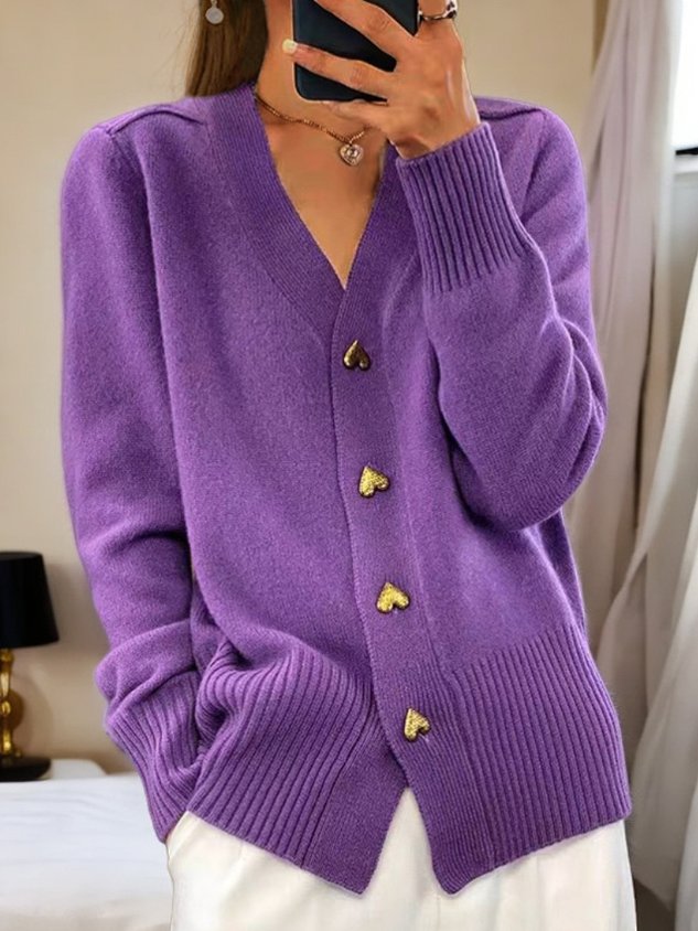 Women's knitted cardigan with V-neck | Warm cardigan made of high-quality chunky knit | Comfortable fit for everyday and office use