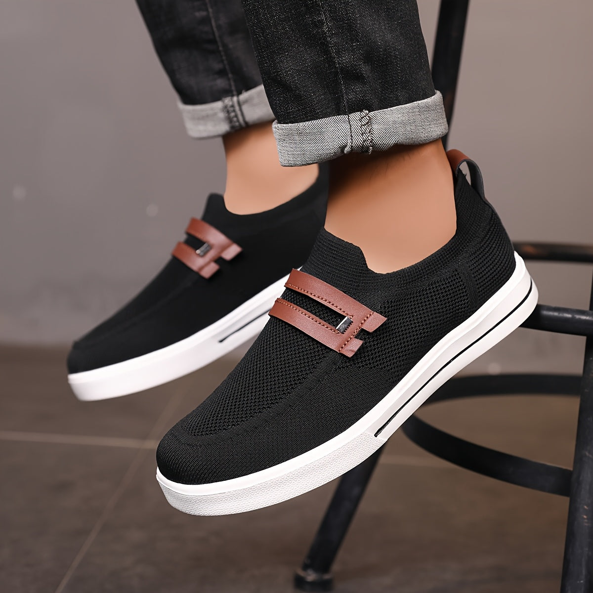 Men's Slip-On Sneakers | Breathable Knit Shoes for Everyday Wear | Lightweight Casual Shoes Without Laces & Comfortable