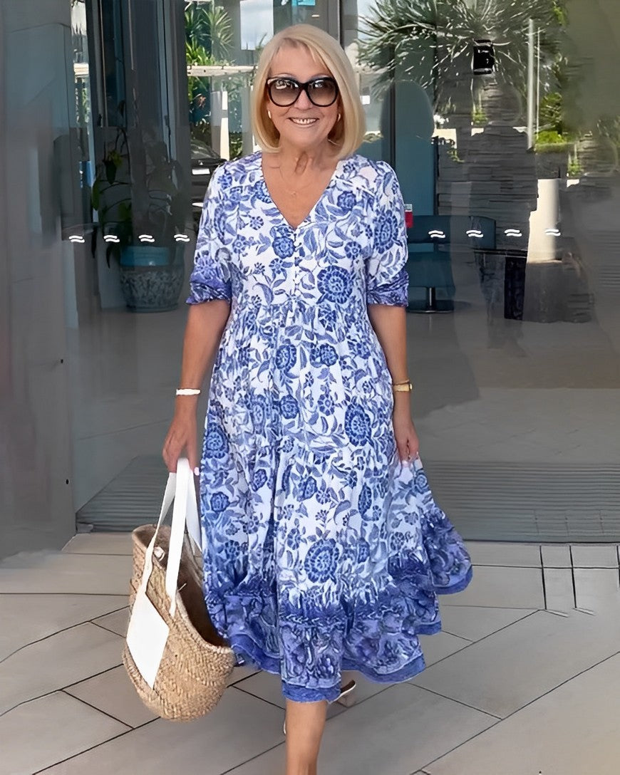 Women's Maxi Dress with Floral Pattern | Airy Summer Dress with V-Neck | Floral Casual Dress for Every Day