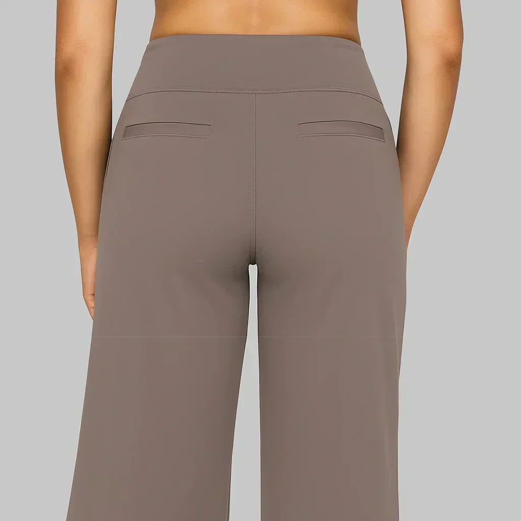 High Waist Hose Damen | Stoffhose mit weitem Bein und praktischen Taschen | Elegante Business Hose für Büro und Alltag