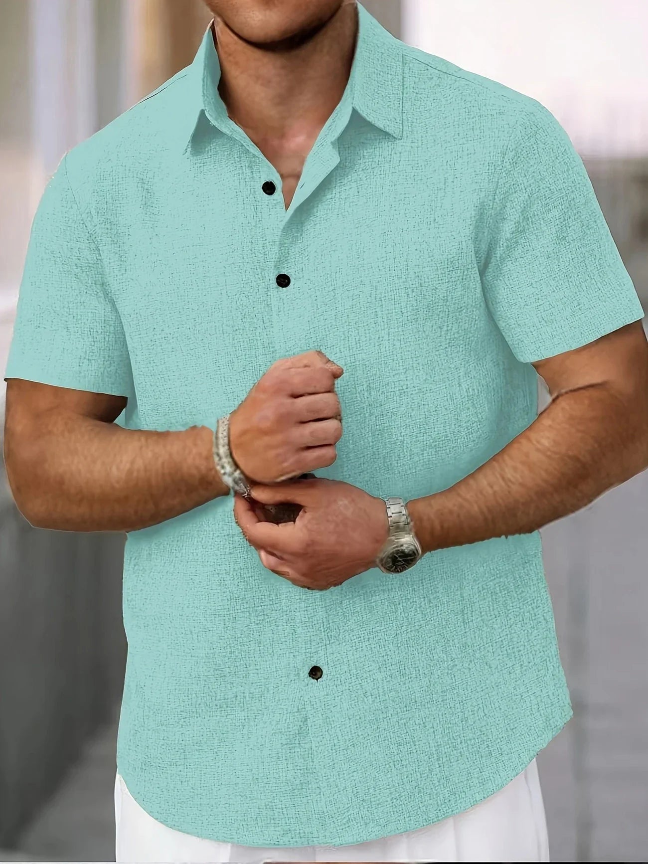 Men's Short-Sleeve Linen Shirt - Lightweight Summer Shirt Made from Linen Blend - Breathable Casual Shirt for Vacation and Everyday Wear