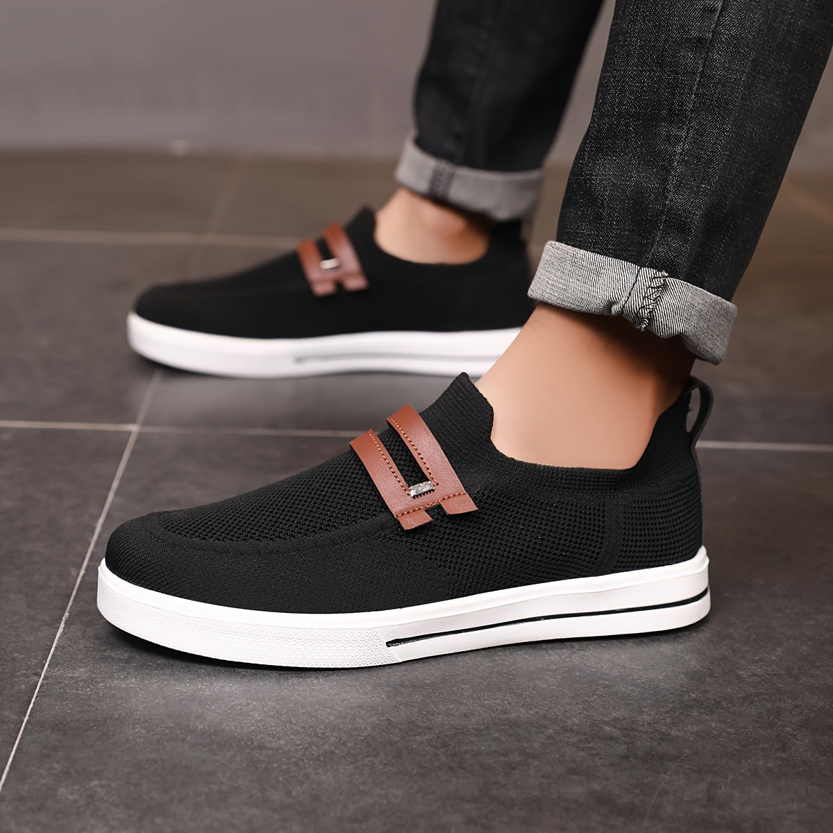 Men's Slip-On Sneakers | Breathable Knit Shoes for Everyday Wear | Lightweight Casual Shoes Without Laces & Comfortable