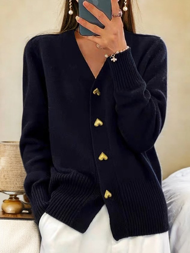 Women's knitted cardigan with V-neck | Warm cardigan made of high-quality chunky knit | Comfortable fit for everyday and office use